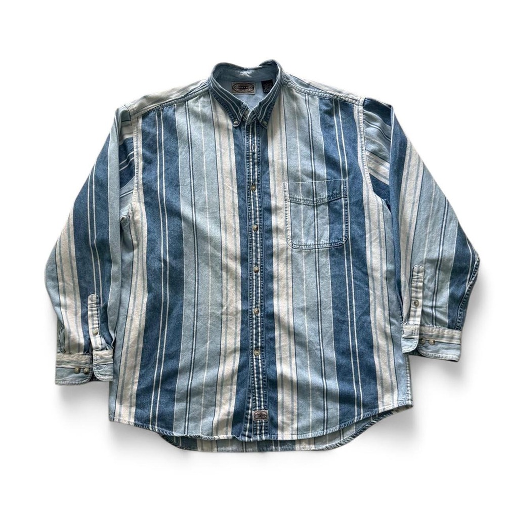 Vintage 80s Country Seat Jeans Stripe Button Up Men's XL
